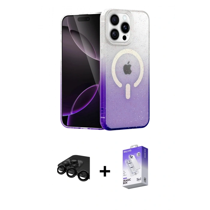 MARSİLYAN™- iPhone 15 Pro Max Kılıf Eksen Minimal Özel Seri - Siyah Bilvis 5in1 3D Magic Cam Ekran Koruyucu + Siyah Raze Metal Kamera Lens