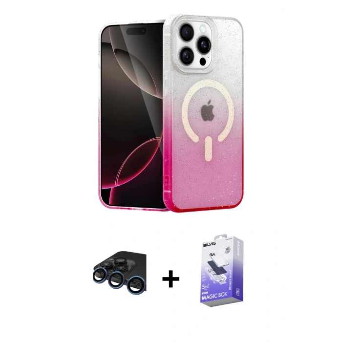 MARSİLYAN™- iPhone 15 Pro Max Kılıf Eksen Minimal Özel Seri - Siyah Bilvis 5in1 5D Magic Hayalet Cam Ekran Koruyucu + Raze Metal Kamera Lens - LT