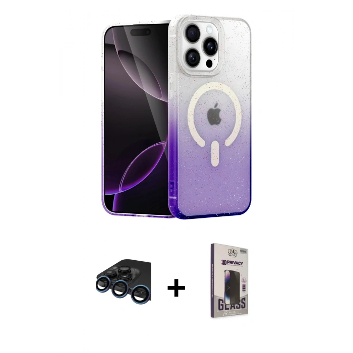MARSİLYAN™- iPhone 15 Pro Max Kılıf Eksen Minimal Özel Seri - Siyah Bilvis Hayalet Cam Ekran Koruyucu + Raze Metal Kamera Lens - LT