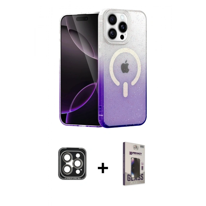 MARSİLYAN™- iPhone 15 Pro Max Kılıf Eksen Minimal Özel Seri - Siyah Bilvis Hayalet Cam Ekran Koruyucu + PVD Metal Kamera Lens - GI