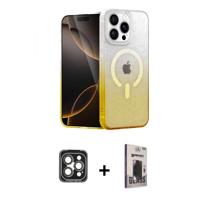 MARSİLYAN™- iPhone 15 Pro Max Kılıf Eksen Minimal Özel Seri - Siyah Bilvis Hayalet Cam Ekran Koruyucu + PVD Metal Kamera Lens - GI