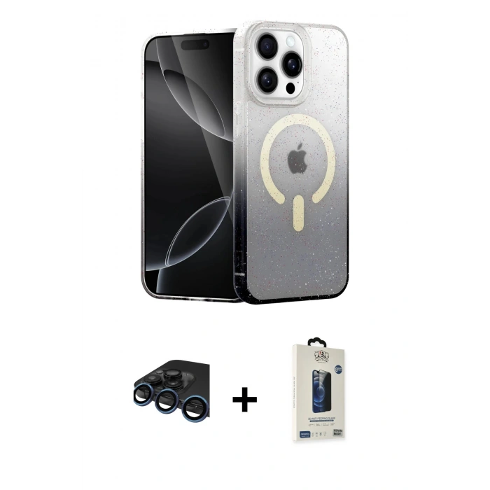MARSİLYAN™- iPhone 15 Pro Max Kılıf Eksen Minimal Özel Seri - Siyah Bilvis Hayalet Cam Ekran Koruyucu + Raze Metal Kamera Lens - LT