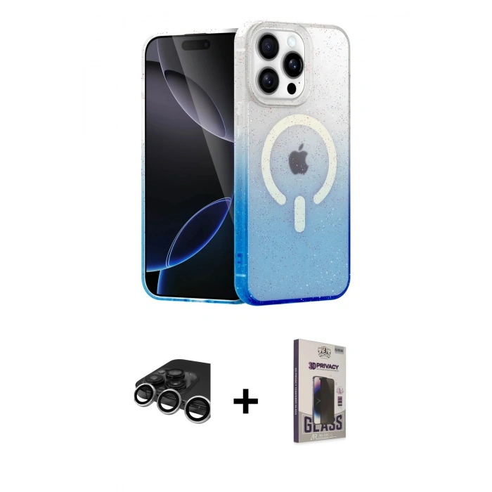 MARSİLYAN™- iPhone 15 Pro Max Kılıf Eksen Minimal Özel Seri - Siyah Bilvis Hayalet Cam Ekran Koruyucu + Raze Metal Kamera Lens - GS