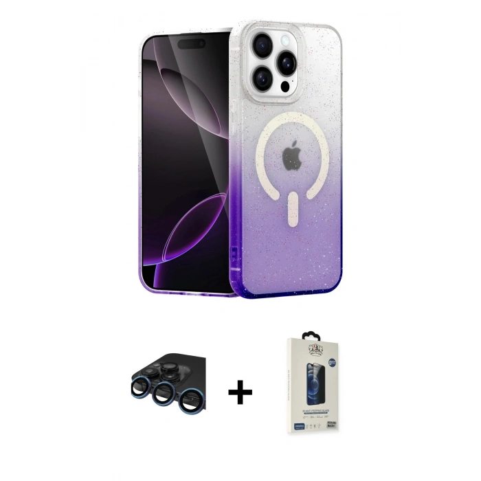 MARSİLYAN™- iPhone 15 Pro Max Kılıf Eksen Minimal Özel Seri - Siyah Bilvis Hayalet Cam Ekran Koruyucu + Raze Metal Kamera Lens - LT