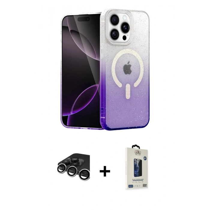 MARSİLYAN™- iPhone 15 Pro Max Kılıf Eksen Minimal Özel Seri - Siyah Bilvis Hayalet Cam Ekran Koruyucu + Raze Metal Kamera Lens - GS