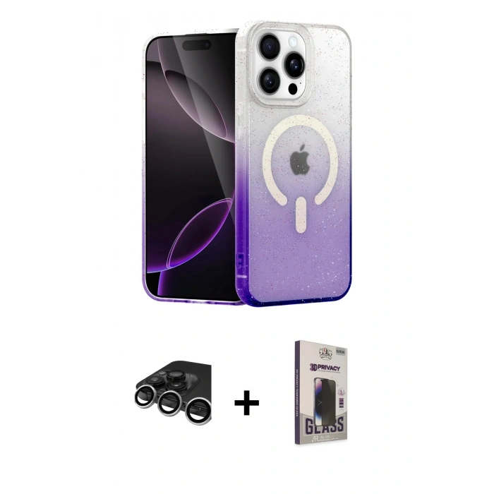 MARSİLYAN™- iPhone 15 Pro Max Kılıf Eksen Minimal Özel Seri - Siyah Bilvis Hayalet Cam Ekran Koruyucu + Raze Metal Kamera Lens - GS