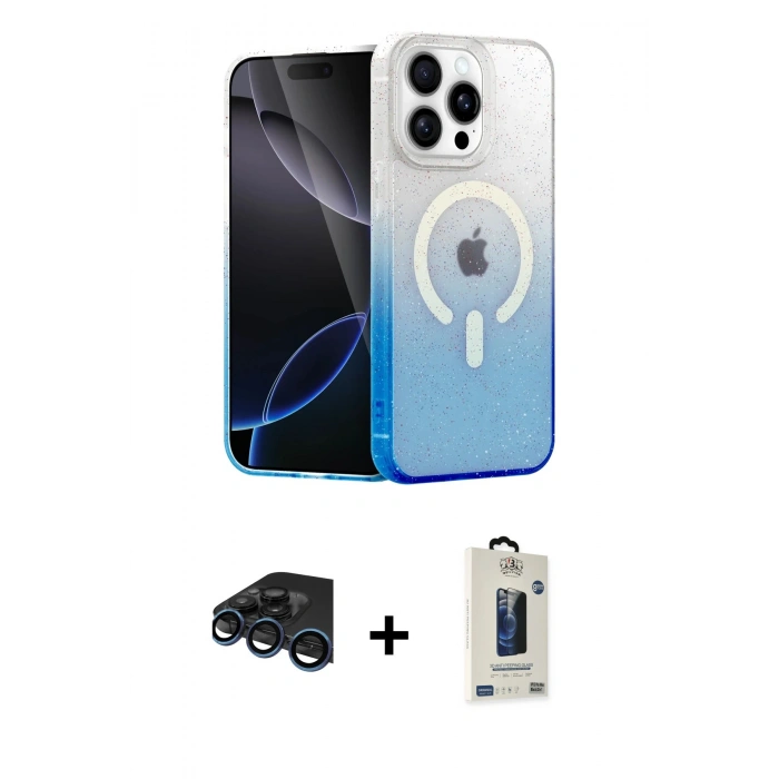 MARSİLYAN™- iPhone 15 Pro Max Kılıf Eksen Minimal Özel Seri - Siyah Bilvis Hayalet Cam Ekran Koruyucu + Raze Metal Kamera Lens - LT