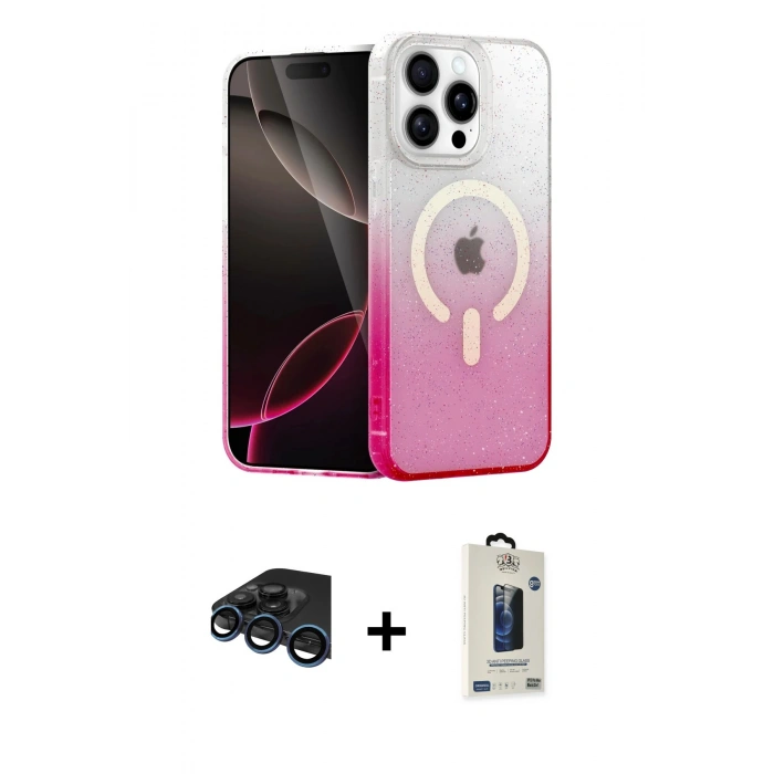 MARSİLYAN™- iPhone 15 Pro Max Kılıf Eksen Minimal Özel Seri - Siyah Bilvis Hayalet Cam Ekran Koruyucu + Raze Metal Kamera Lens - LT