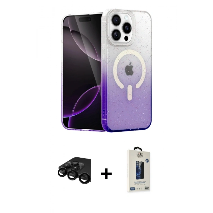 MARSİLYAN™- iPhone 15 Pro Max Kılıf Eksen Minimal Özel Seri - Siyah Bilvis Hayalet Cam Ekran Koruyucu + Raze Metal Kamera Lens - SH