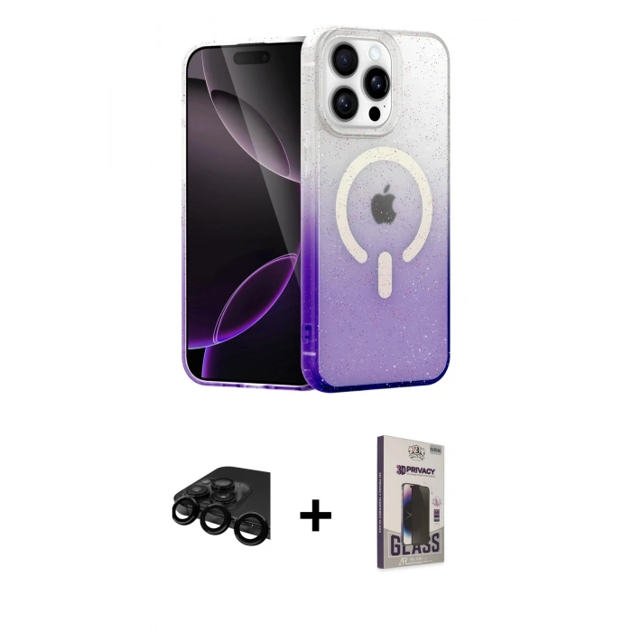 MARSİLYAN™- iPhone 15 Pro Max Kılıf Eksen Minimal Özel Seri - Siyah Bilvis Hayalet Cam Ekran Koruyucu + Raze Metal Kamera Lens - SH