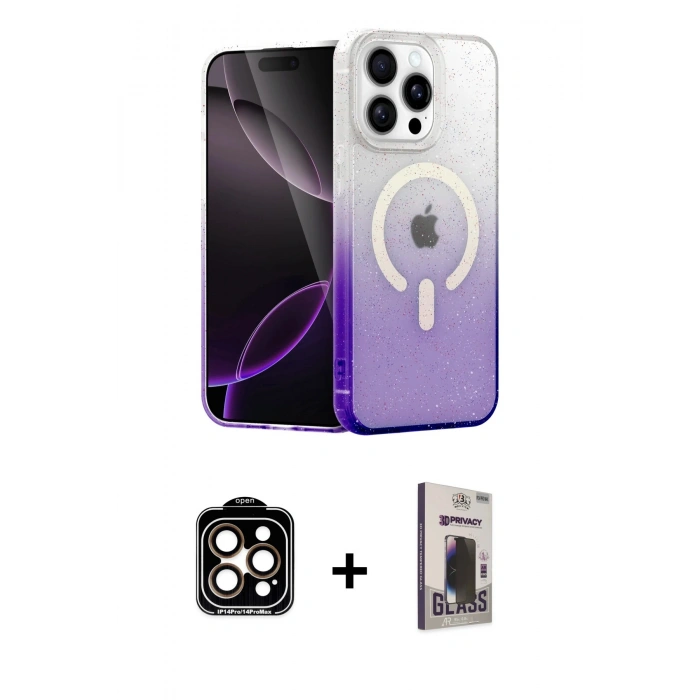 MARSİLYAN™- iPhone 15 Pro Max Kılıf Eksen Minimal Özel Seri - Siyah Bilvis Hayalet Cam Ekran Koruyucu + PVD Metal Kamera Lens - TU