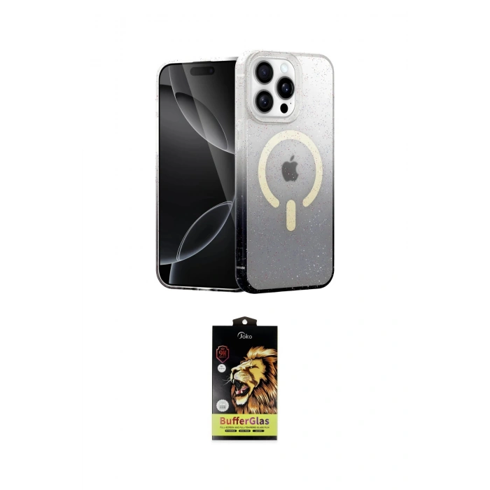MARSİLYAN™- iPhone 15 Pro Max Kılıf Eksen Minimal Özel Seri - Siyah Buffer Cam Ekran Koruyucu