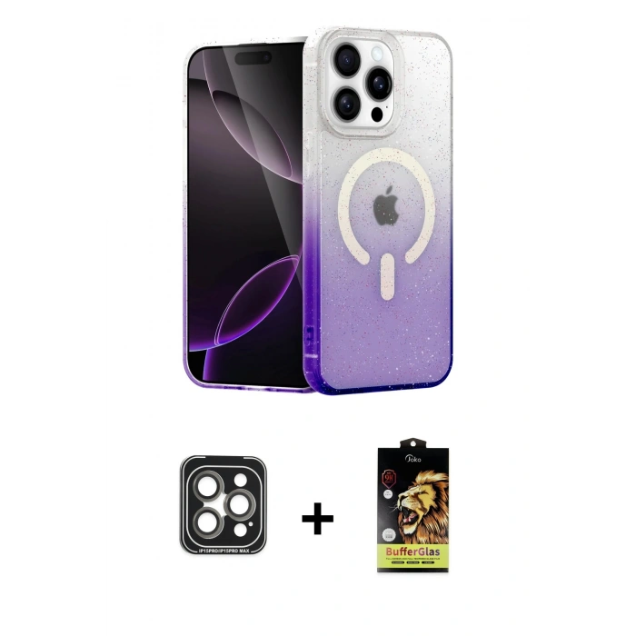 MARSİLYAN™- iPhone 15 Pro Max Kılıf Eksen Minimal Özel Seri - Siyah Buffer Cam Ekran Koruyucu + PVD Metal Kamera Lens - GI