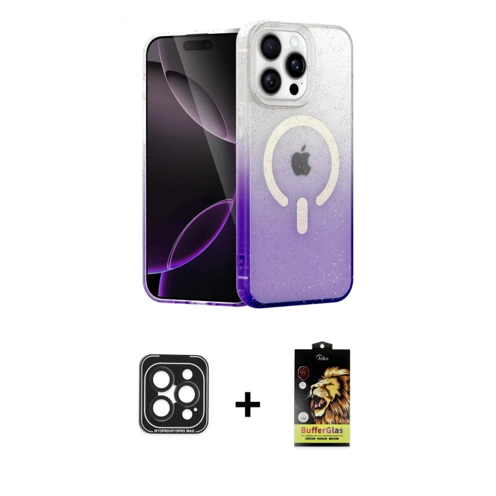 MARSİLYAN™- iPhone 15 Pro Max Kılıf Eksen Minimal Özel Seri - Siyah Buffer Cam Ekran Koruyucu + PVD Metal Kamera Lens - SH