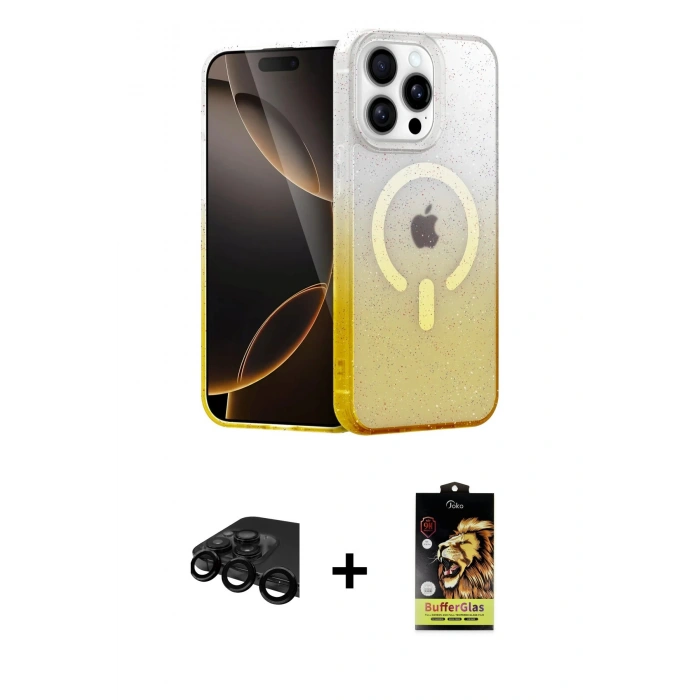 MARSİLYAN™- iPhone 15 Pro Max Kılıf Eksen Minimal Özel Seri - Siyah Buffer Cam Ekran Koruyucu + Raze Metal Kamera Lens - SH