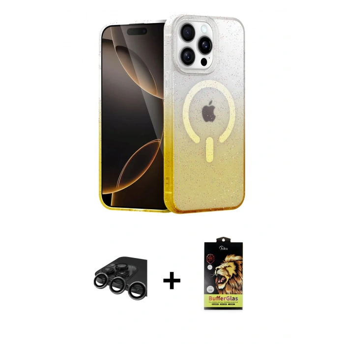 MARSİLYAN™- iPhone 15 Pro Max Kılıf Eksen Minimal Özel Seri - Siyah Buffer Cam Ekran Koruyucu + Raze Metal Kamera Lens - TMGI
