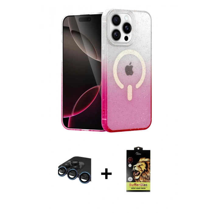 MARSİLYAN™- iPhone 15 Pro Max Kılıf Eksen Minimal Özel Seri - Siyah Buffer Cam Ekran Koruyucu + Raze Metal Kamera Lens - LT