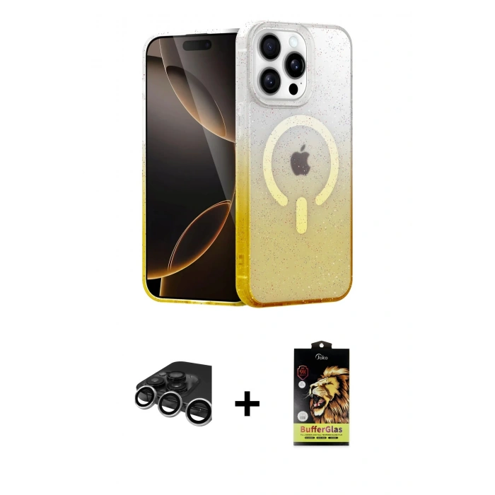 MARSİLYAN™- iPhone 15 Pro Max Kılıf Eksen Minimal Özel Seri - Siyah Buffer Cam Ekran Koruyucu + Raze Metal Kamera Lens - GS