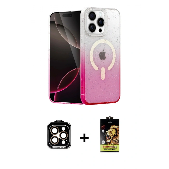 MARSİLYAN™- iPhone 15 Pro Max Kılıf Eksen Minimal Özel Seri - Siyah Buffer Cam Ekran Koruyucu + Turuncu PVD Metal Kamera Lens