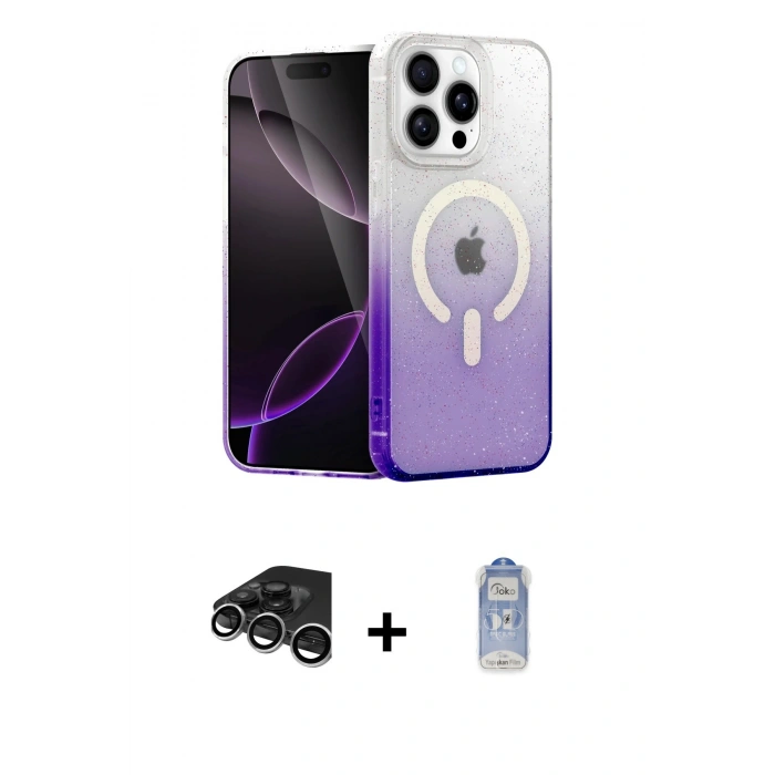 MARSİLYAN™- iPhone 15 Pro Max Kılıf Eksen Minimal Özel Seri - Siyah Joko Magic 5D Cam + Gümüş Raze Metal Kamera Lens