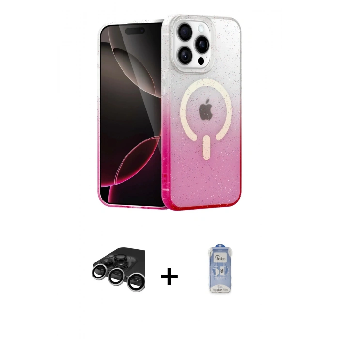 MARSİLYAN™- iPhone 15 Pro Max Kılıf Eksen Minimal Özel Seri - Siyah Joko Magic 5D Cam + Gümüş Raze Metal Kamera Lens