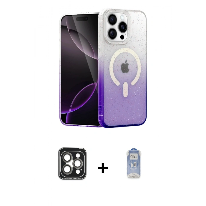 MARSİLYAN™- iPhone 15 Pro Max Kılıf Eksen Minimal Özel Seri - Siyah Joko Magic 5D Cam + PVD Metal Kamera Lens - GI