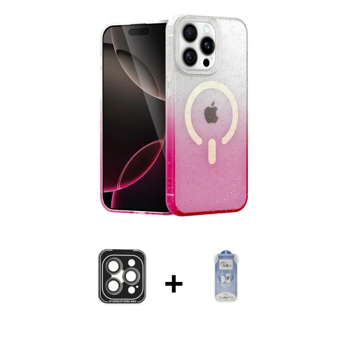 MARSİLYAN™- iPhone 15 Pro Max Kılıf Eksen Minimal Özel Seri - Siyah Joko Magic 5D Cam + PVD Metal Kamera Lens - GI