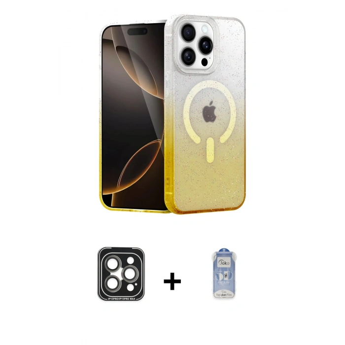 MARSİLYAN™- iPhone 15 Pro Max Kılıf Eksen Minimal Özel Seri - Siyah Joko Magic 5D Cam + PVD Metal Kamera Lens - GI