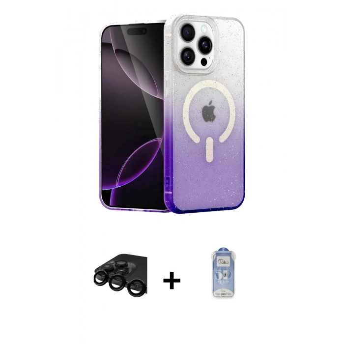 MARSİLYAN™- iPhone 15 Pro Max Kılıf Eksen Minimal Özel Seri - Siyah Joko Magic 5D Cam + Raze Metal Kamera Lens - SH
