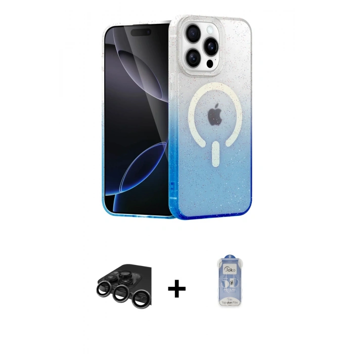 MARSİLYAN™- iPhone 15 Pro Max Kılıf Eksen Minimal Özel Seri - Siyah Joko Magic 5D Cam + Raze Metal Kamera Lens - TMGI