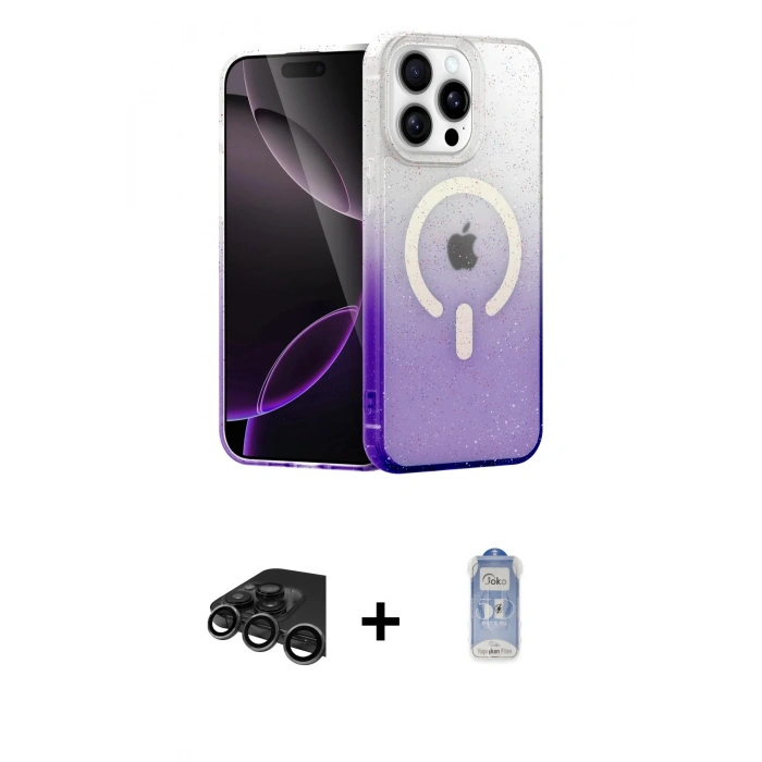 MARSİLYAN™- iPhone 15 Pro Max Kılıf Eksen Minimal Özel Seri - Siyah Joko Magic 5D Cam + Raze Metal Kamera Lens - TMGI