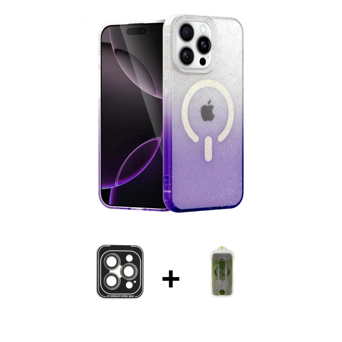 MARSİLYAN™- iPhone 15 Pro Max Kılıf Eksen Minimal Özel Seri - Siyah Joko Magic 5D Hayalet Cam + PVD Metal Kamera Lens - GI