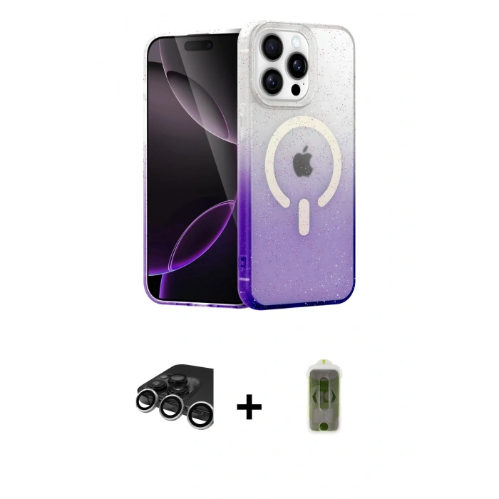MARSİLYAN™- iPhone 15 Pro Max Kılıf Eksen Minimal Özel Seri - Siyah Joko Magic 5D Hayalet Cam + Gümüş Raze Metal Kamera Lens