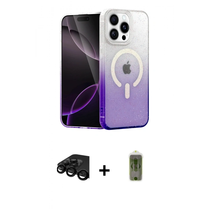 MARSİLYAN™- iPhone 15 Pro Max Kılıf Eksen Minimal Özel Seri - Siyah Joko Magic 5D Hayalet Cam + Raze Metal Kamera Lens - SH