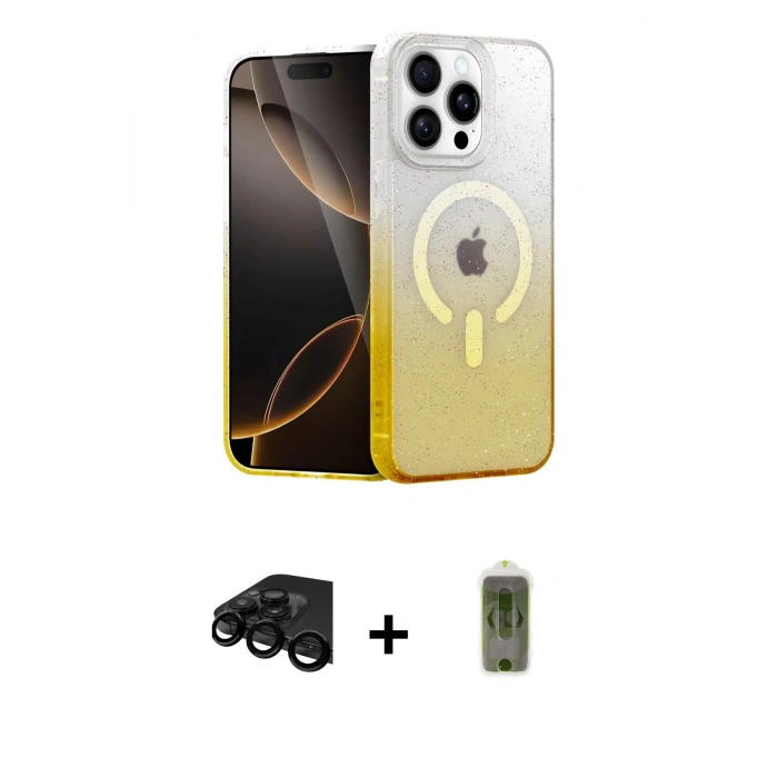 MARSİLYAN™- iPhone 15 Pro Max Kılıf Eksen Minimal Özel Seri - Siyah Joko Magic 5D Hayalet Cam + Raze Metal Kamera Lens - SH