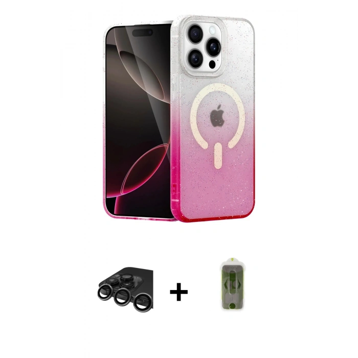 MARSİLYAN™- iPhone 15 Pro Max Kılıf Eksen Minimal Özel Seri - Siyah Joko Magic 5D Hayalet Cam + Raze Metal Kamera Lens - TMGI