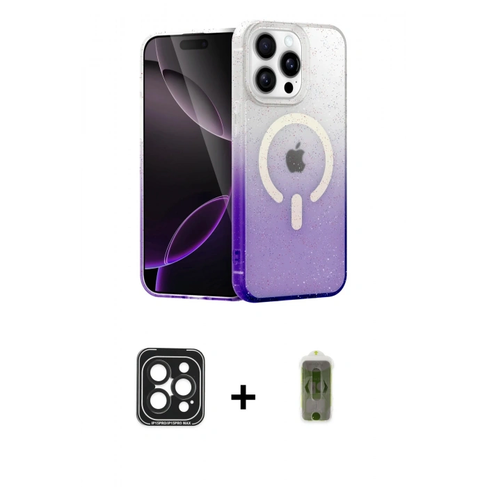 MARSİLYAN™- iPhone 15 Pro Max Kılıf Eksen Minimal Özel Seri - Siyah Joko Magic 5D Hayalet Cam + Siyah PVD Metal Kamera Lens