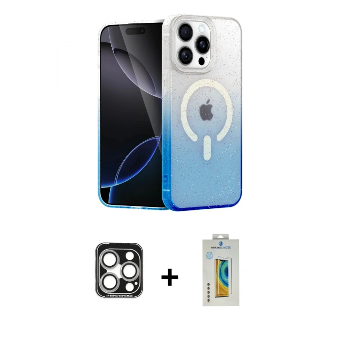 MARSİLYAN™- iPhone 15 Pro Max Kılıf Eksen Minimal Özel Seri - Siyah Polymer Nano Ekran Koruyucu + PVD Metal Kamera Lens - GS
