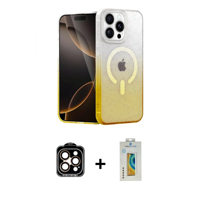 MARSİLYAN™- iPhone 15 Pro Max Kılıf Eksen Minimal Özel Seri - Siyah Polymer Nano Ekran Koruyucu + PVD Metal Kamera Lens - TU