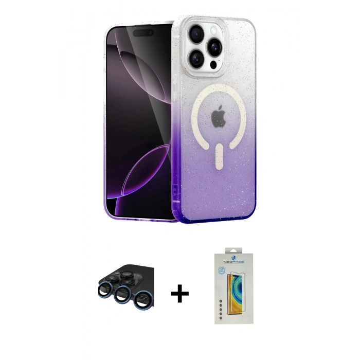MARSİLYAN™- iPhone 15 Pro Max Kılıf Eksen Minimal Özel Seri - Siyah Polymer Nano Ekran Koruyucu + Raze Metal Kamera Lens - LT