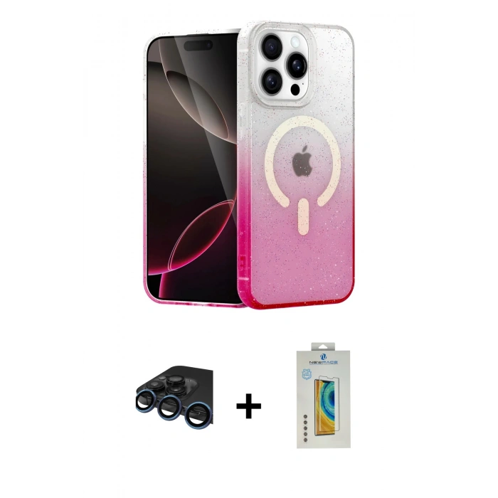 MARSİLYAN™- iPhone 15 Pro Max Kılıf Eksen Minimal Özel Seri - Siyah Polymer Nano Ekran Koruyucu + Raze Metal Kamera Lens - LT