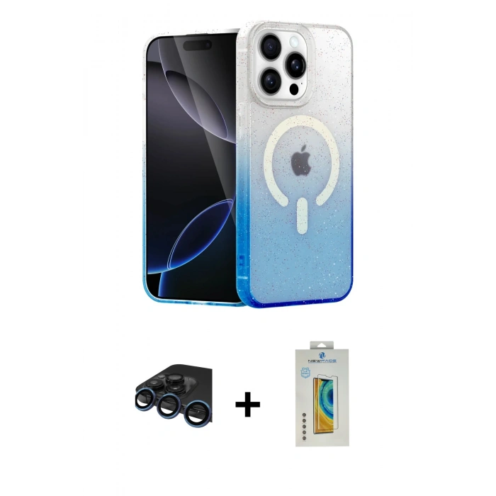MARSİLYAN™- iPhone 15 Pro Max Kılıf Eksen Minimal Özel Seri - Siyah Polymer Nano Ekran Koruyucu + Raze Metal Kamera Lens - LT