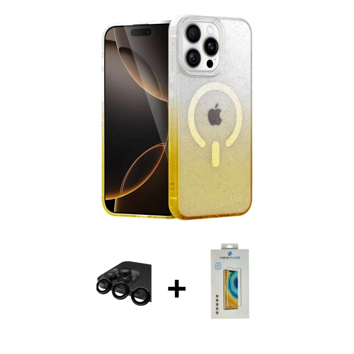 MARSİLYAN™- iPhone 15 Pro Max Kılıf Eksen Minimal Özel Seri - Siyah Polymer Nano Ekran Koruyucu + Raze Metal Kamera Lens - SH
