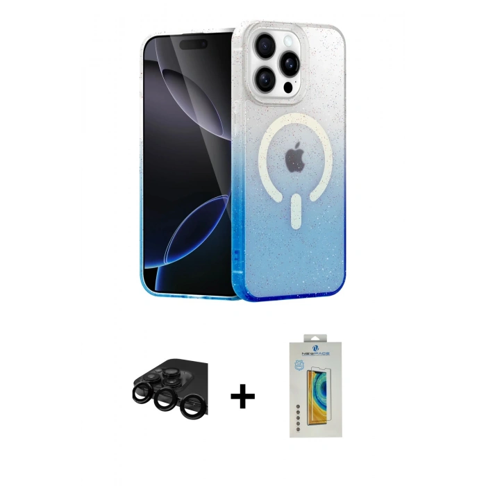 MARSİLYAN™- iPhone 15 Pro Max Kılıf Eksen Minimal Özel Seri - Siyah Polymer Nano Ekran Koruyucu + Raze Metal Kamera Lens - SH