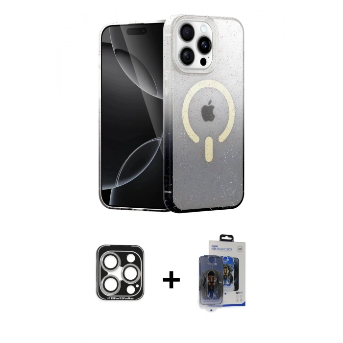 MARSİLYAN™- iPhone 15 Pro Max Kılıf Eksen Minimal Özel Seri - Siyah Vanessa Magic Cam + Gümüş PVD Metal Kamera Lens