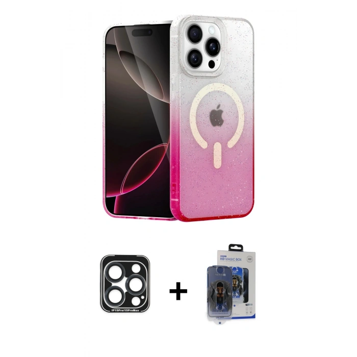 MARSİLYAN™- iPhone 15 Pro Max Kılıf Eksen Minimal Özel Seri - Siyah Vanessa Magic Cam + PVD Metal Kamera Lens - LT