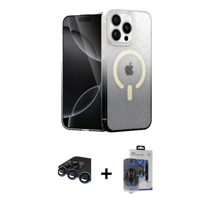 MARSİLYAN™- iPhone 15 Pro Max Kılıf Eksen Minimal Özel Seri - Siyah Vanessa Magic Cam + Raze Metal Kamera Lens - LT