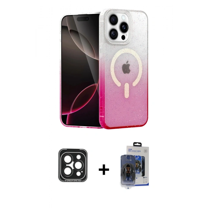 MARSİLYAN™- iPhone 15 Pro Max Kılıf Eksen Minimal Özel Seri - Siyah Vanessa Magic Cam + Siyah PVD Metal Kamera Lens