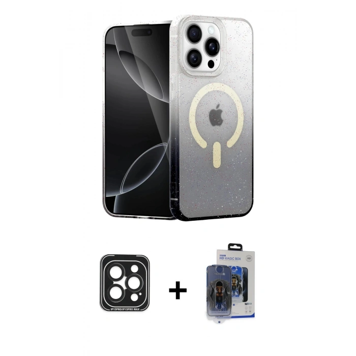 MARSİLYAN™- iPhone 15 Pro Max Kılıf Eksen Minimal Özel Seri - Siyah Vanessa Magic Cam + Siyah PVD Metal Kamera Lens