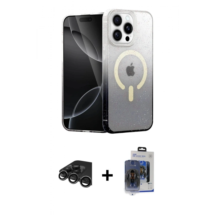 MARSİLYAN™- iPhone 15 Pro Max Kılıf Eksen Minimal Özel Seri - Siyah Vanessa Magic Cam + Titanyum Gri Raze Metal Kamera Lens